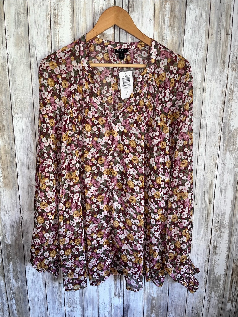 NWT Torrid Crinkle Chiffon Floral Blouson Sleeve Blouse 3X 22-24 - Picture 3 of 7